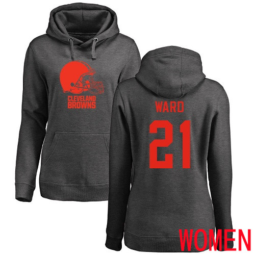 Cleveland Browns Denzel Ward Women Ash Jersey #21 NFL Football One Color Pullover Hoodie Sweatshirt